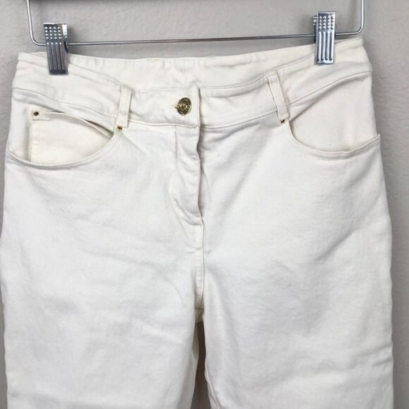 St John Sport Jean Creamy Ankle Length Flare/Boot Leg Zip Fly Classic Denim - Picture 5 of 13